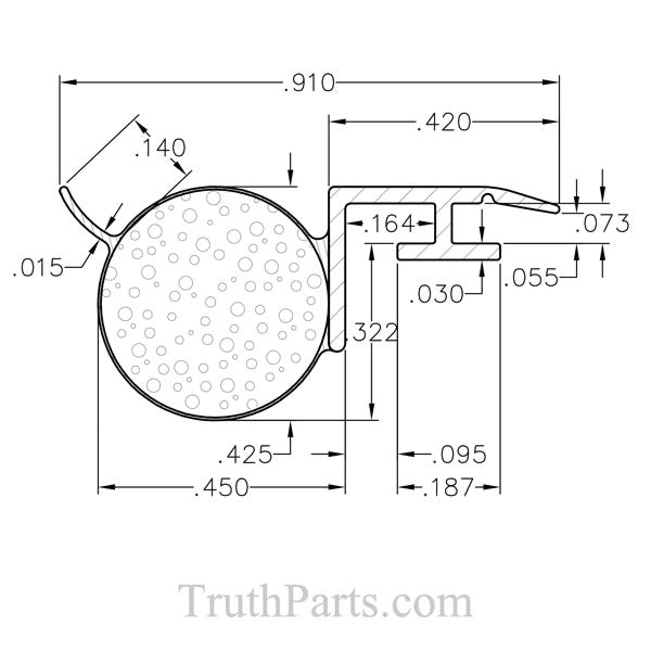 .187 T-Slot Backing, .450 Foam Filled Offset Bulb Weather Stripping