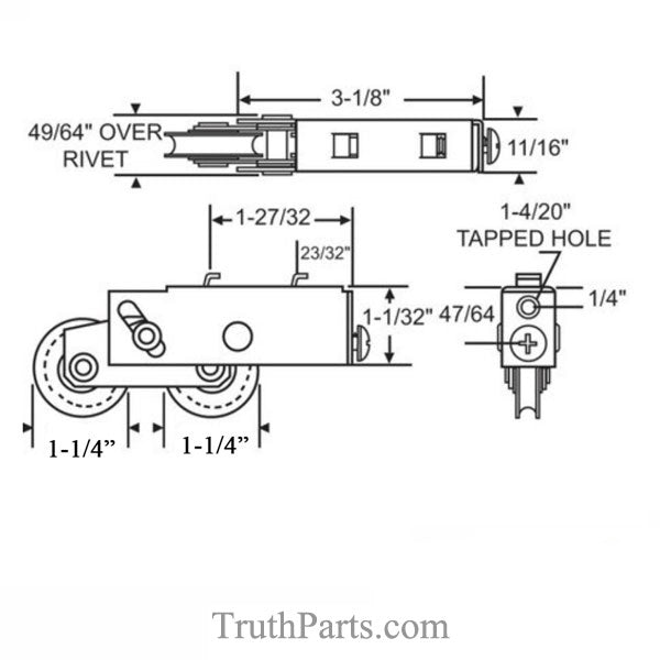Tandem 1-1/4 Roller, 2 hooks