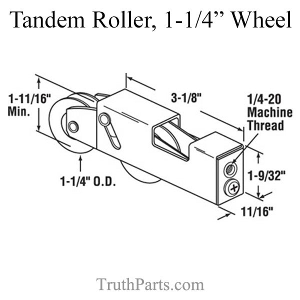 Tandem Roller 1-1/4 Wheel, 1-1/4" tall Housing