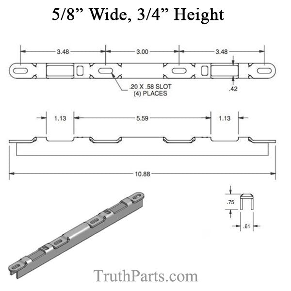 Narrow 5/8" Sliding Door Keeper, 3/4" Raised Strike, Dual Point lock
