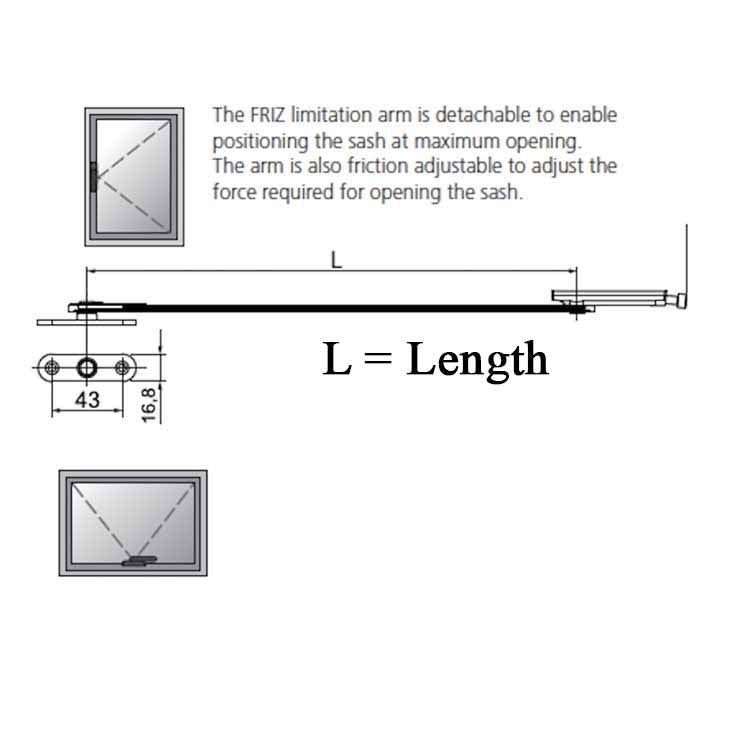 Giesse 02030K Limiter Arm Silver Hardware