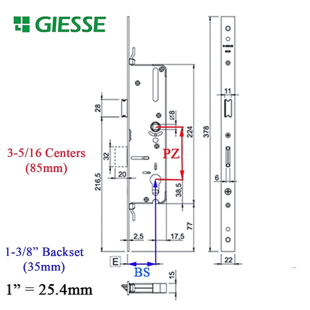 Giesse® Door with Perimeter Lock 35mm backset, 85 PZ