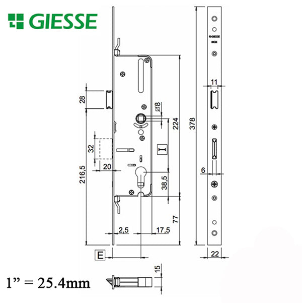 22Mm Giesse 45/92 Lock Mechanism With Deadbolt Hardware