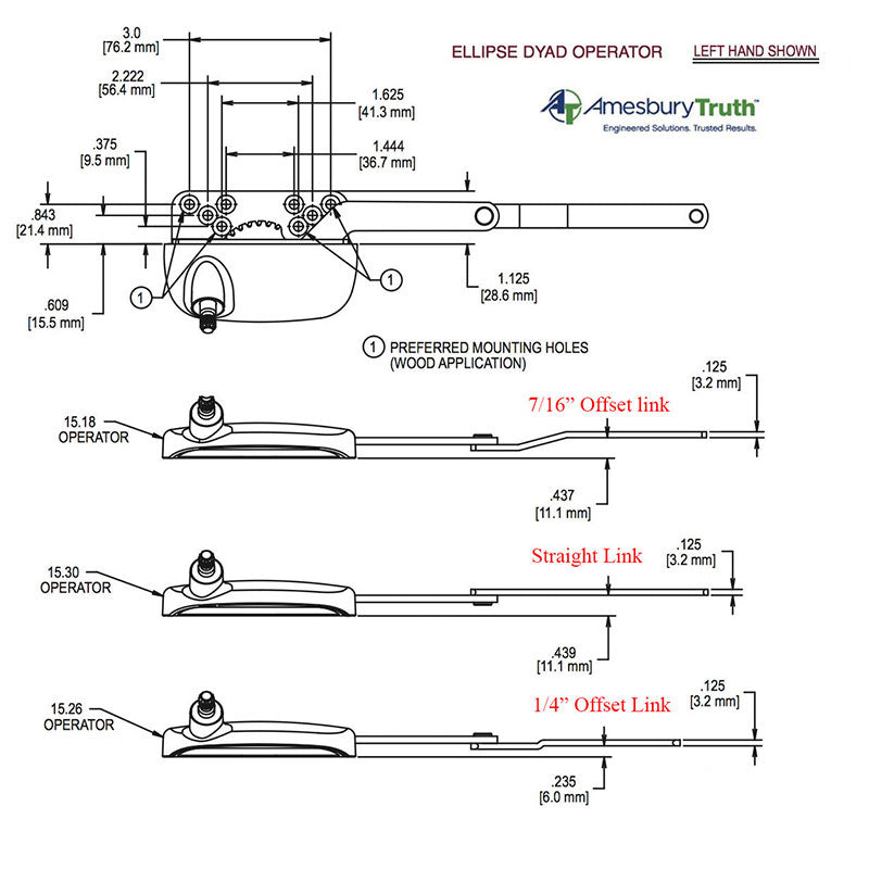 Truth® Ellipse Split Arm Casement Operator, 1/4Inch Offset Link, Right Hand