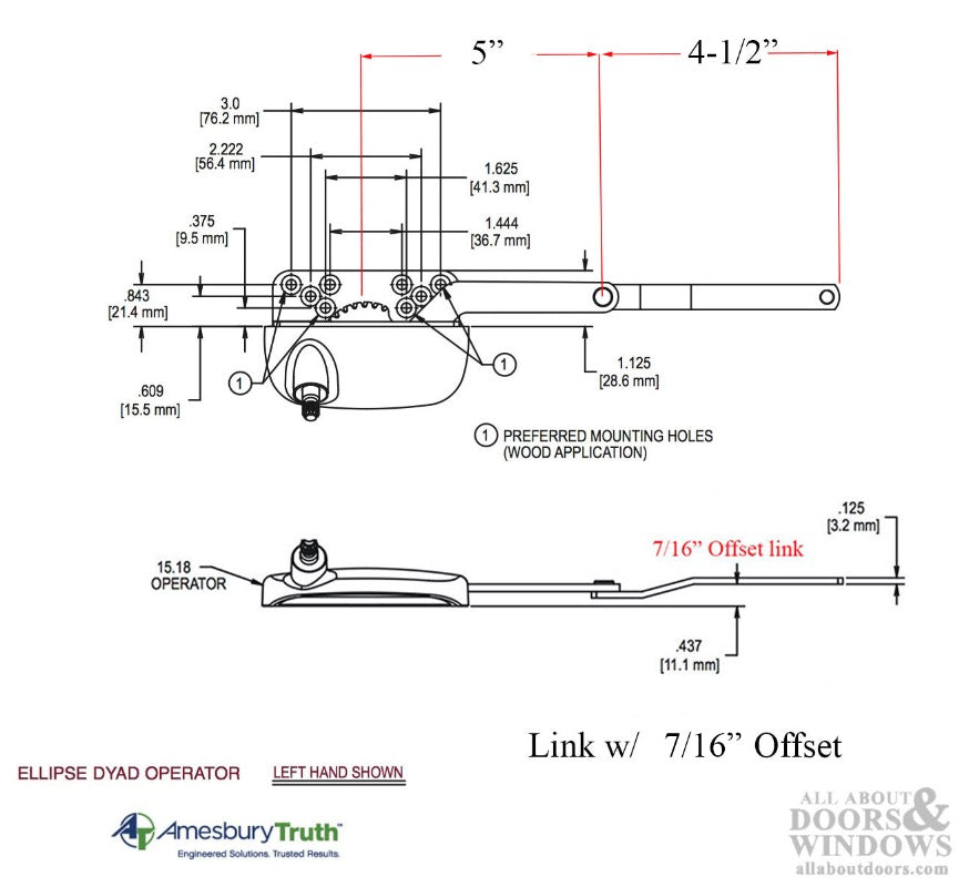 Truth® Ellipse split arm Dyad operator, 7/16Inch offset Link, Left Hand