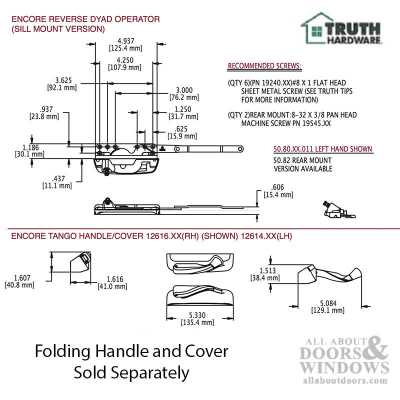 Left Hand Truth Encore Sill Mounted Reverse Dyad Casement Window Operator
