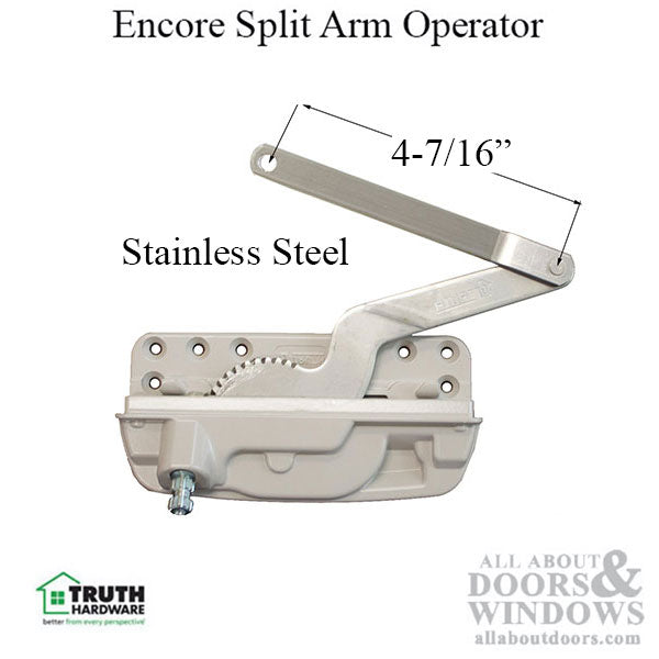 Left Hand Truth Encore Dyad Split Arm Operator, Stainless Steel