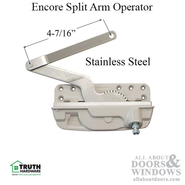 Right Hand Truth Encore Dyad Split Arm Operator, Stainless Steel Coastal