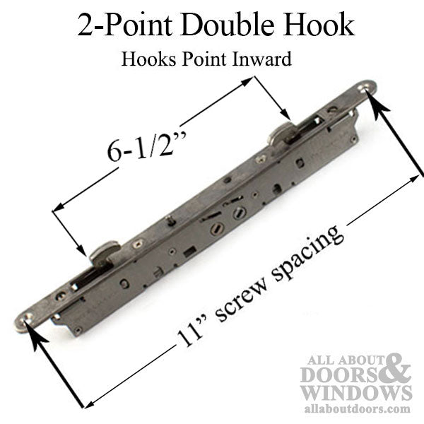 2-point Double Hook Sliding Door Lock, 11-3/4 Face with Pin