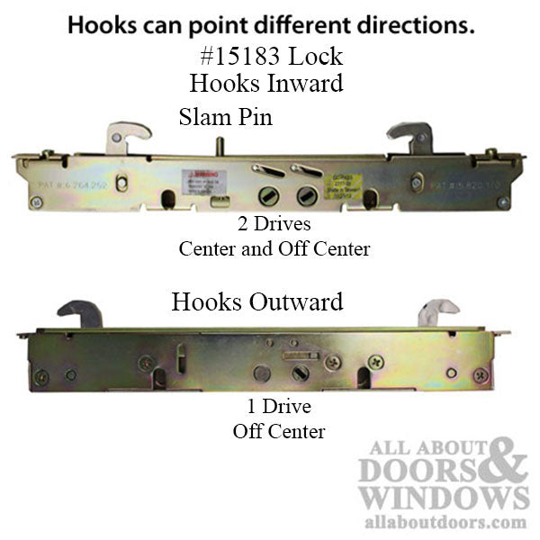2-point Double Hook Sliding door lock, No Faceplate - Choose Color