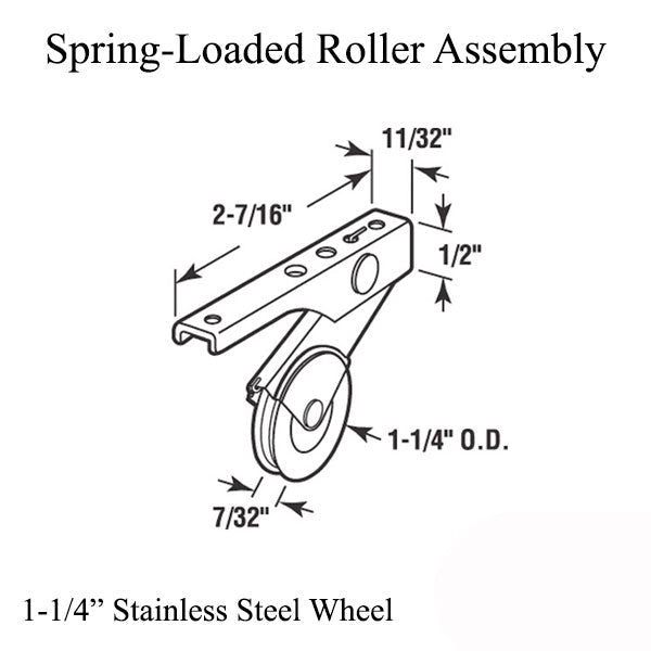 Stainless Steel Spring-Loaded Roller Assem. W/1-1/4 In Wheel Hardware