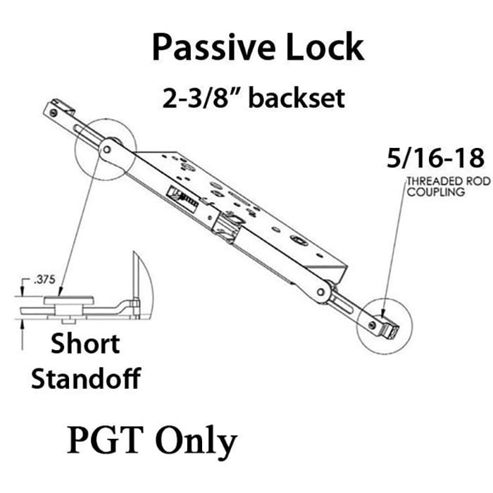 PGT Passive Concealed Multi-Point Lock Rod 60mm, 5/16"-18 Coupling