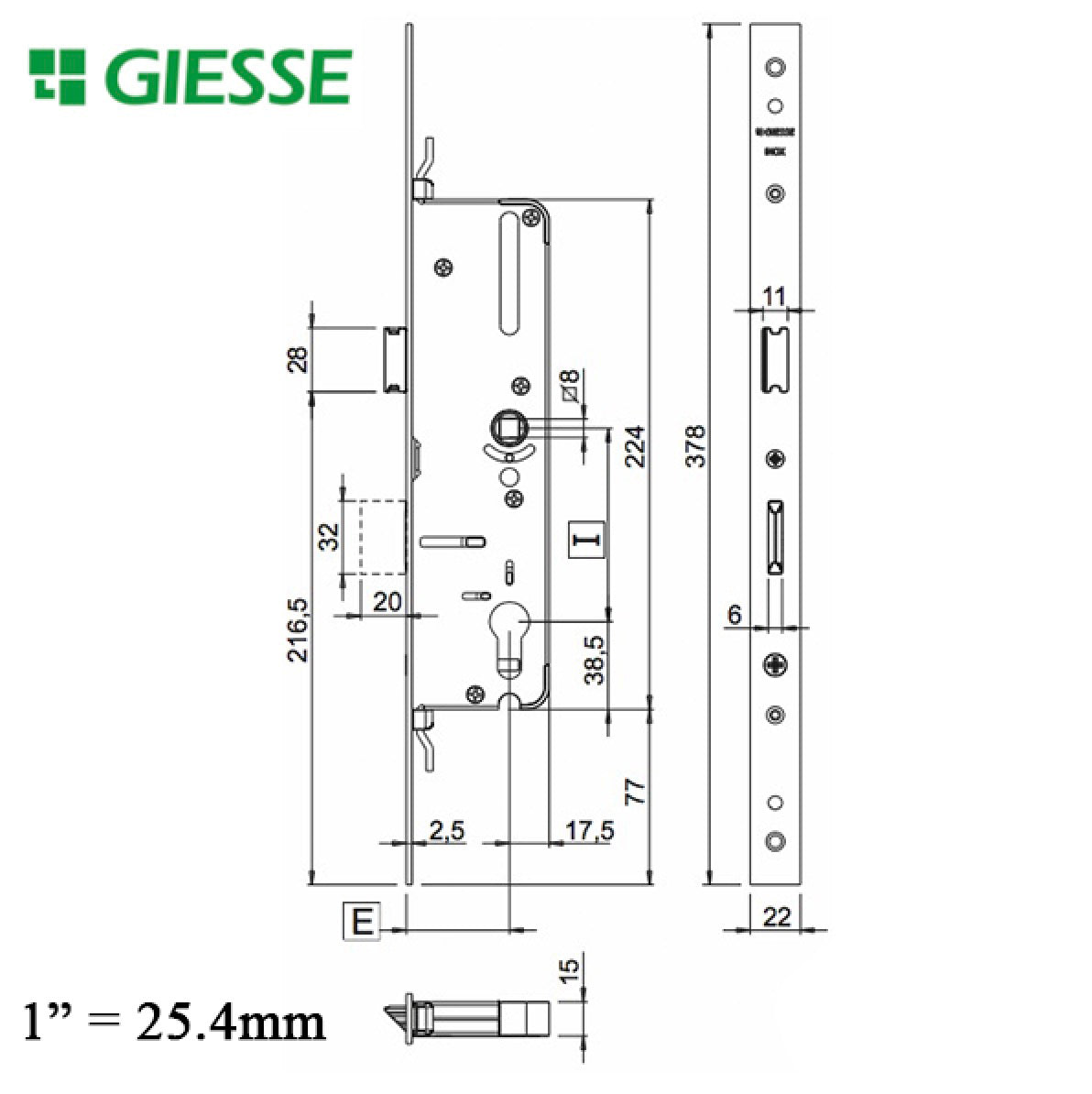 22mm Giesse 45/92 Multipoint Mortise Lock with Deadbolt