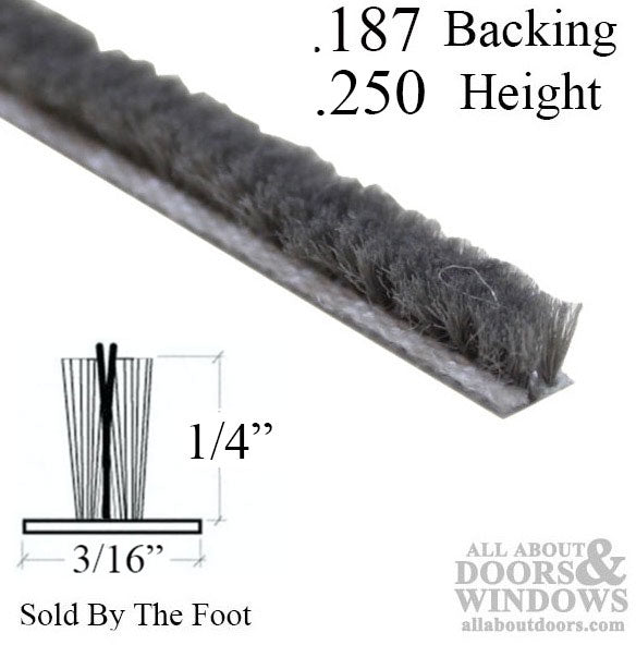 Fuzzy Weatherstrip .187 T-Backing x .250 Pile with Fin Seal