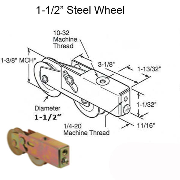 Tandem Roller Assembly 1-1/2 Steel Ball Bearing Wheel Hardware