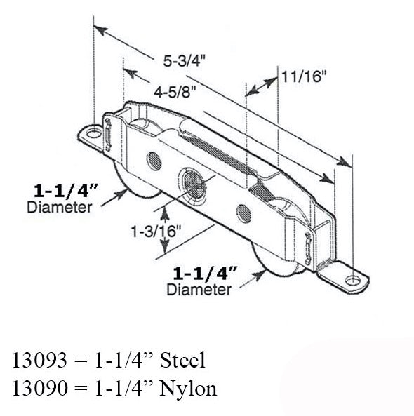 Tandem Roller 1-1/4 Steel Wheel Sliding Glass Door Hardware