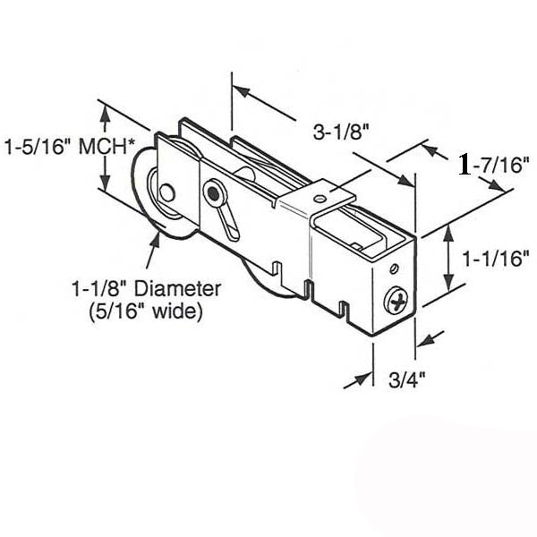 Tandem 1-1/8 Steel Wheel Roller Assembly Hardware