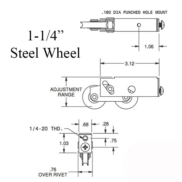 Tandem Roller Assembly - 1-1/4 Wheel 11/16 Housing Sliding Hardware