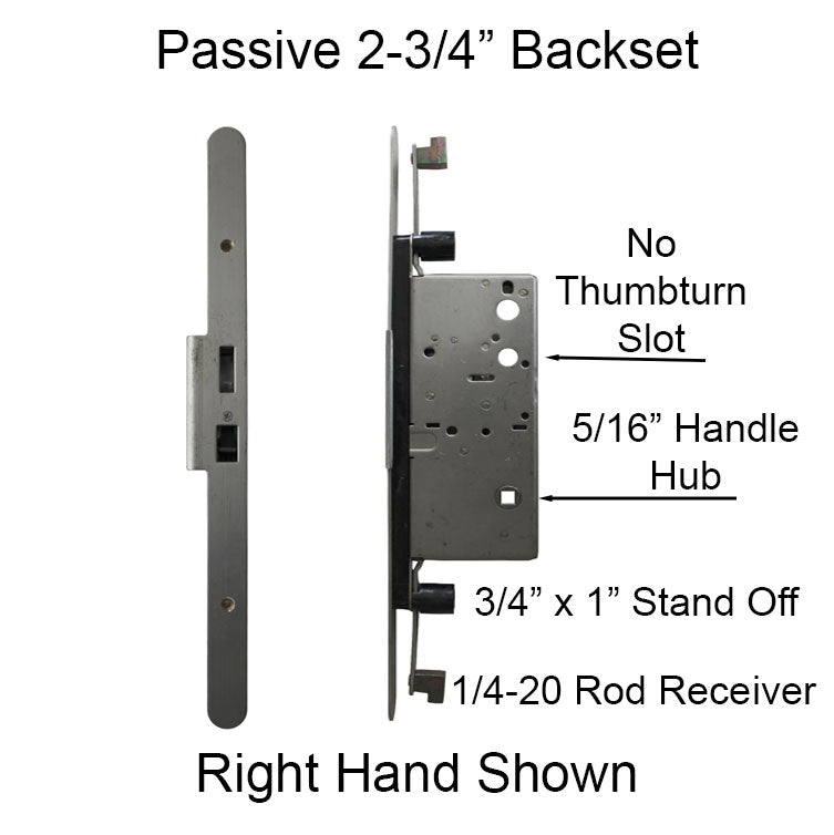 Right Hand Passive Lock for Concealed Rod, 70 mm Backset, Radius Faceplate