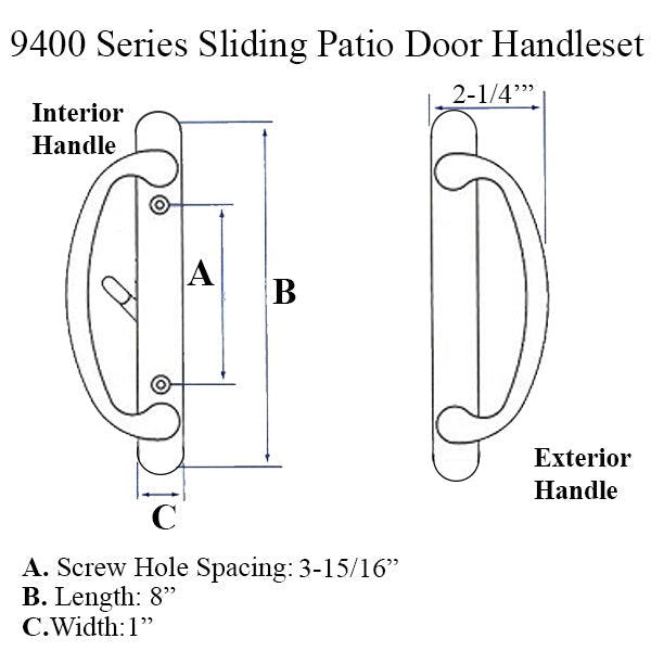 9400 Series Sliding Patio Door Handleset Trim Non-Keyed - Polished Brass Hardware