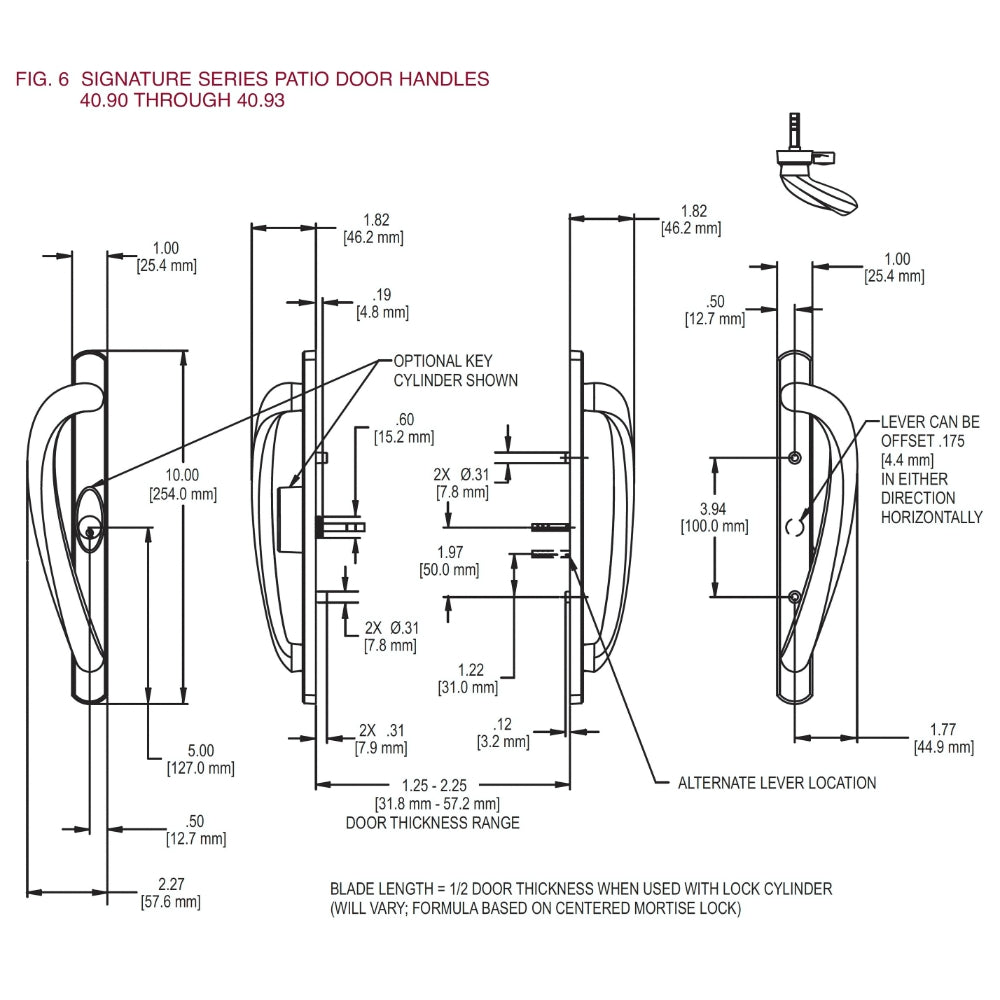 Truth Center Keyed Active Round Top Sliding Door Handleset - Choose Color