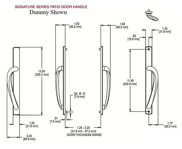 Truth Non-Keyed Curved Top Sliding Door Handleset Trim - Choose Color Hardware