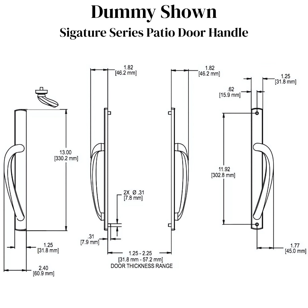 Truth Dummy curved top sliding Door Handleset Trim - Lifetime Satin Nickel (PVD)
