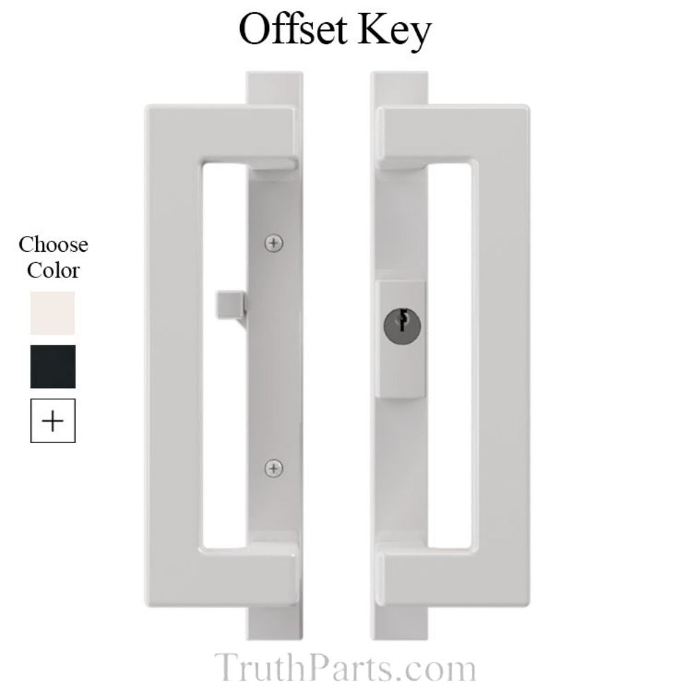 Truth Modern Contemporary 10" Sliding patio door handle, Active Off Center Keyed Cylinder - White