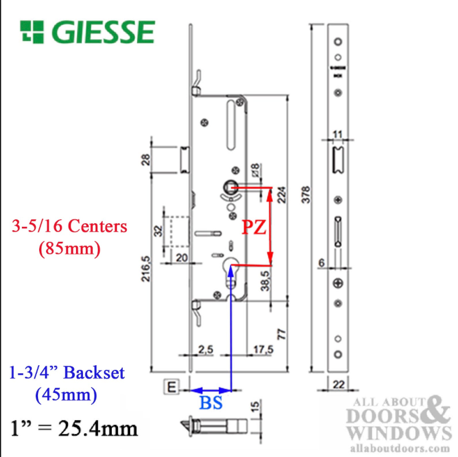 Giesse Mortise Lock 45mm Backset 85 PZ for Terrace & Balcony Doors