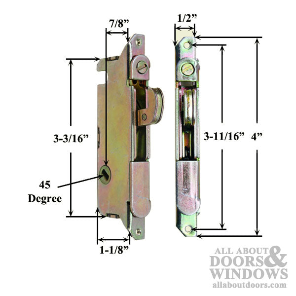 Mortise Lock, 45 degree Slot Wood & Vinyl Patio Doors, W & F Style -Yellow Dichromate