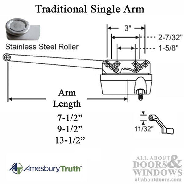 Truth Traditional 9-1/2" Straight Arm, Metal Stainless Steel Roller, Right Hand