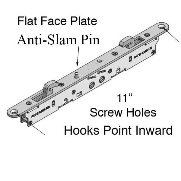 2-Point Double Hook Sliding Door Lock 11-3/4 Face With Pin Hardware