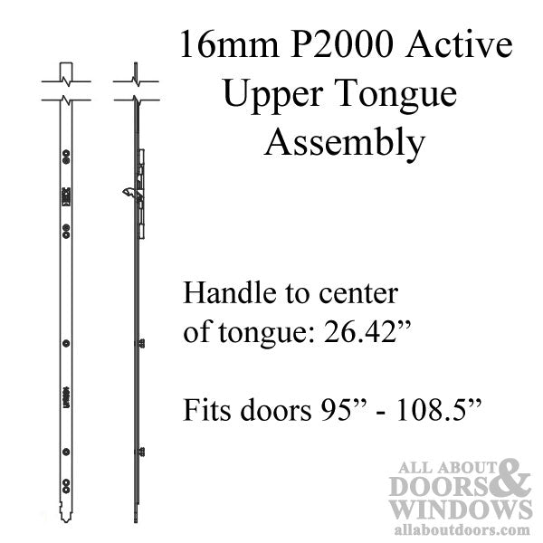 16mm P2000 Active Upper Tongue for 3/5-Point Multipoint Doors