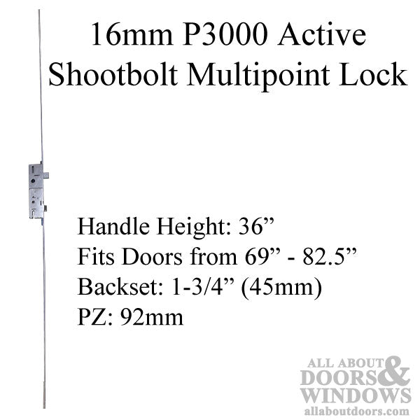 16mm P3000 3-Point Shootbolt Lock for 69–82.5" Doors