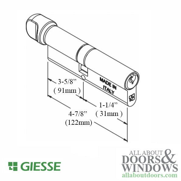 Giesse® 122mm Euro Profile Cylinder, Off-Center