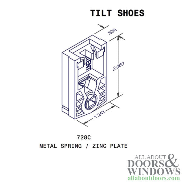 Amesbury 728C Universal Side Locking Brake Tilt Shoe, Zinc Cam, Metal Spring