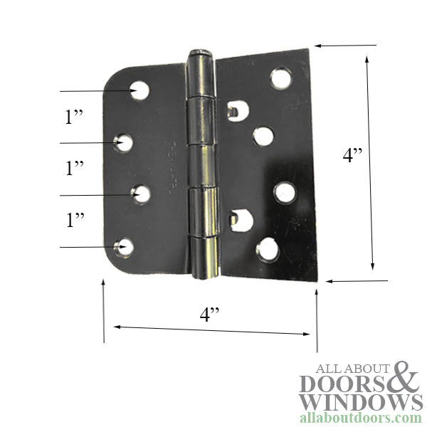 4" x 4" Inswing Door Hinge 5/8" Radius/Square Corner
