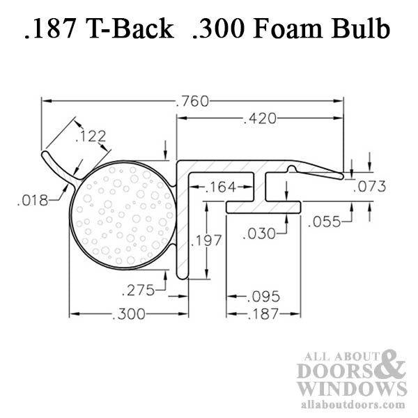 T-Slot Foam Filled Offset Bulb .187 x .300 Slide-in Backing Weatherstrip