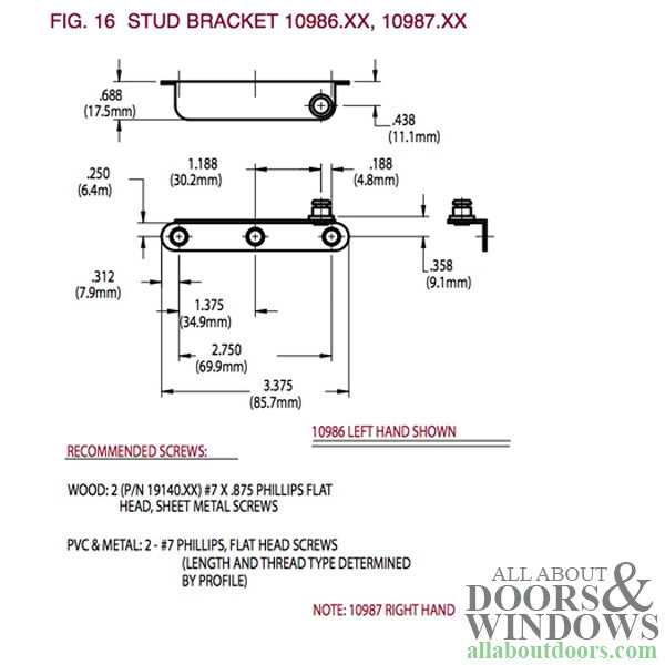 Left Hand Truth Stud Bracket 10986, E-Gard Finish