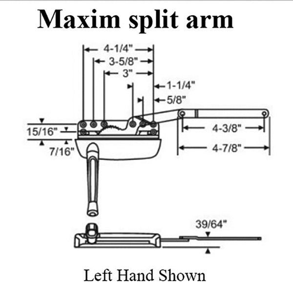 Truth® Maxim 50.50 Dyad Operator, split arm, Sill Mount Right Hand - CHOOSE COLOR