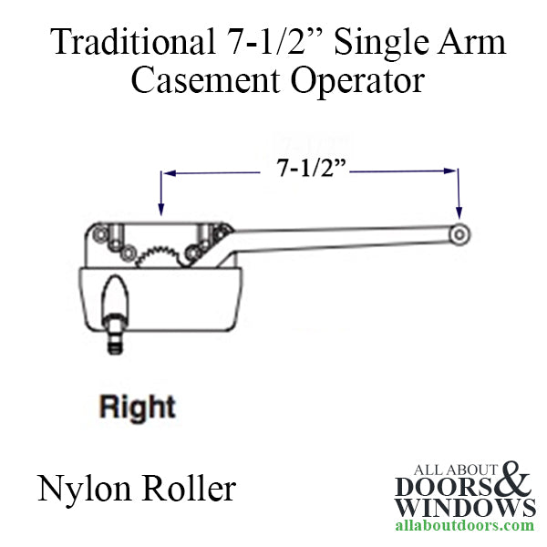 Truth® 15.56 Traditional 7-1/2 single arm casement operator, nylon roller, Right