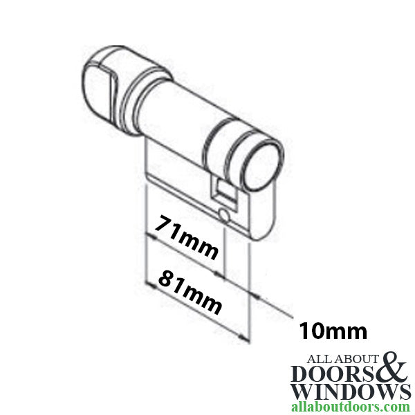 Giesse 71/10 Half Thumbturn Cylinder, Brushed Aluminum, Non-Keyed