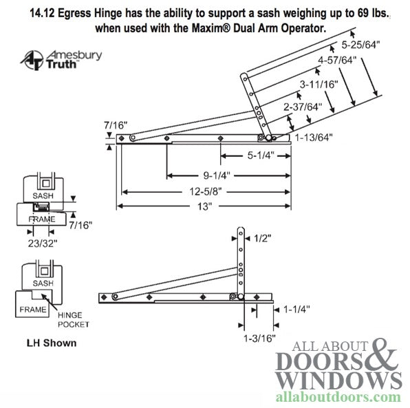 Truth 14.12 Egress Casement Hinge Kit, E-Gard, Left & Right
