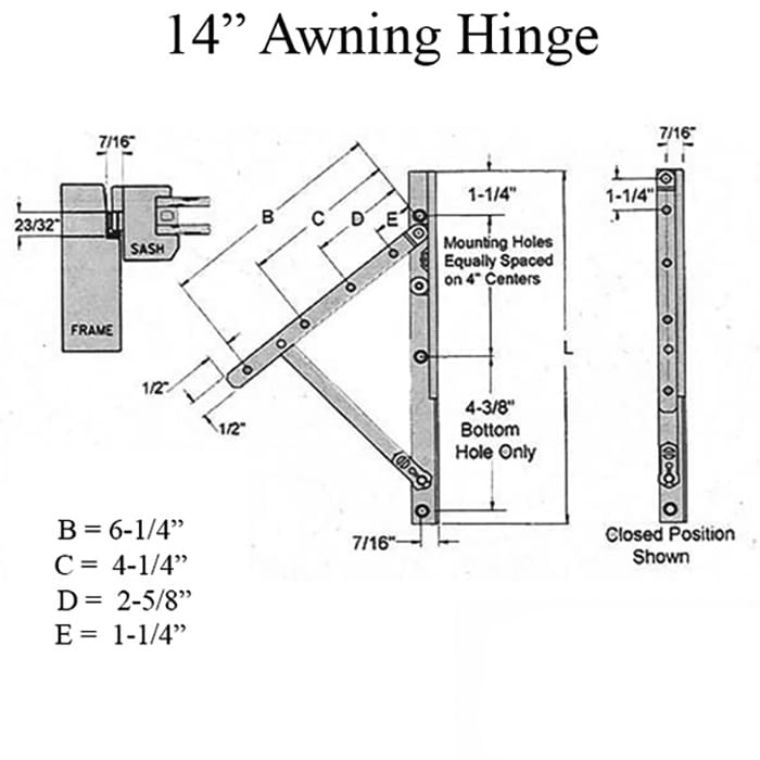 Amesbury Truth 13.14 Awning Window Hinge & Track Pair, 14" E-Gard Steel, Left & Right