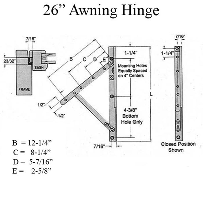 Truth 13.17 Awning Window Hinge & Track Pair, 26" E-Gard® Steel