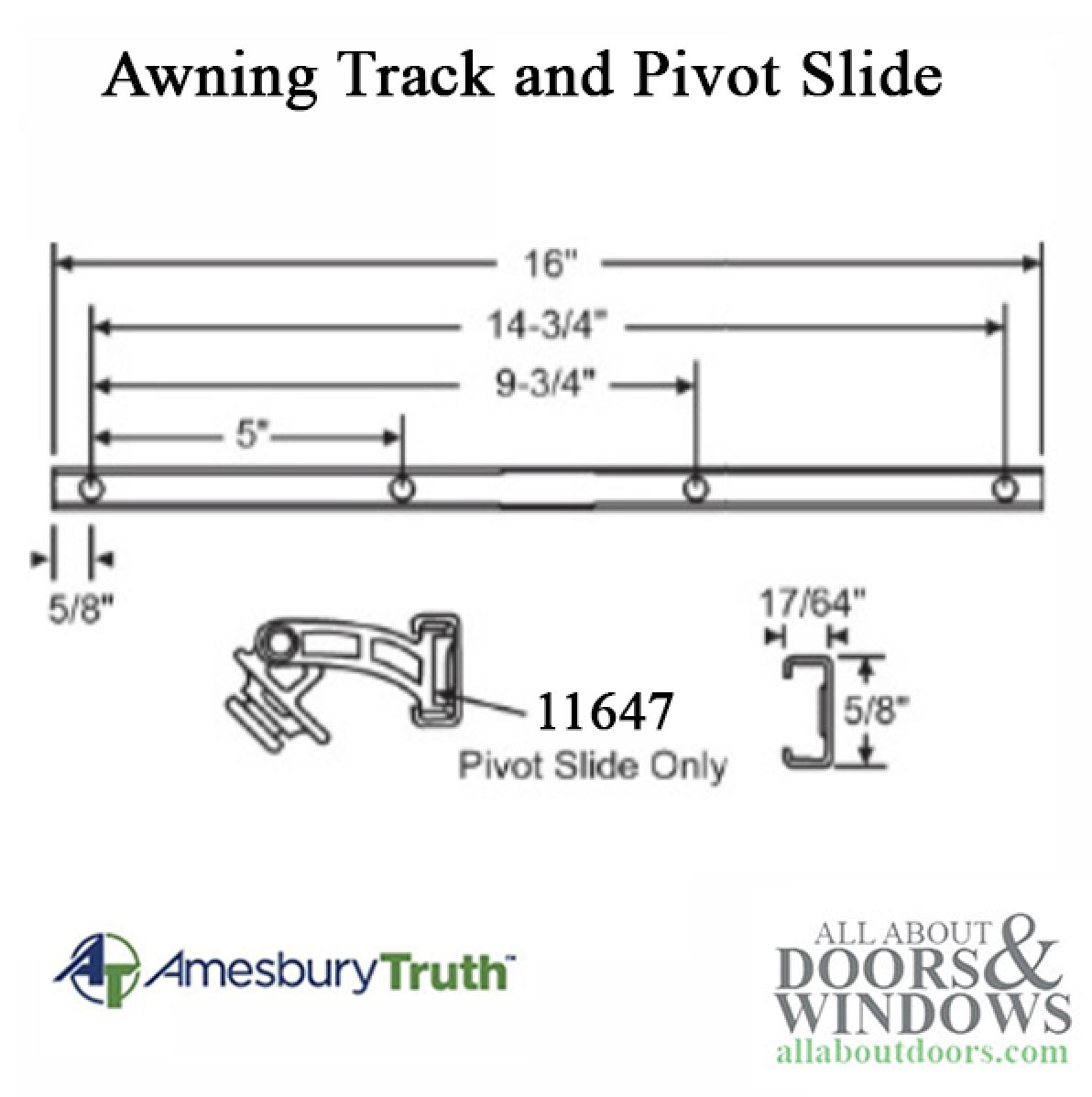 Truth 11577.00.0500 Maxim & Encore Awning Window Stainless Steel Track with Pivot Slide Guides