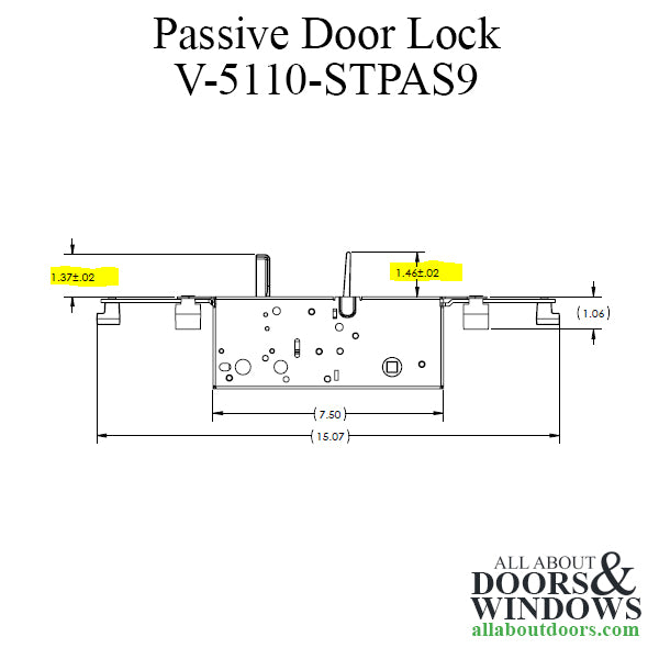 Ashland Passive Door Lock V-5110-STPAS9, 57.5mm Backset, 92mm PZ