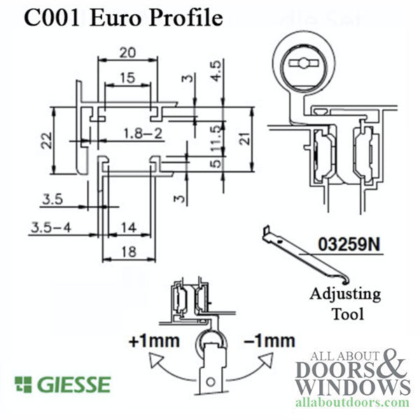 Giesse Terrace Door Flash Hinge XL clamp hinge C001 for Euro Groove