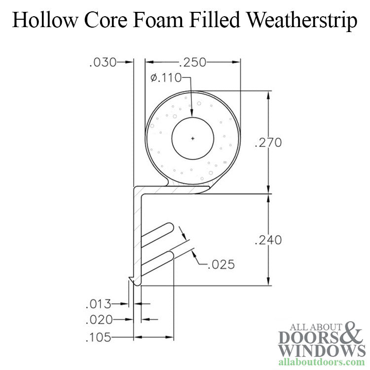 0.250" Offset Barb Hollow Core Foam Filled Weatherstrip – Beige