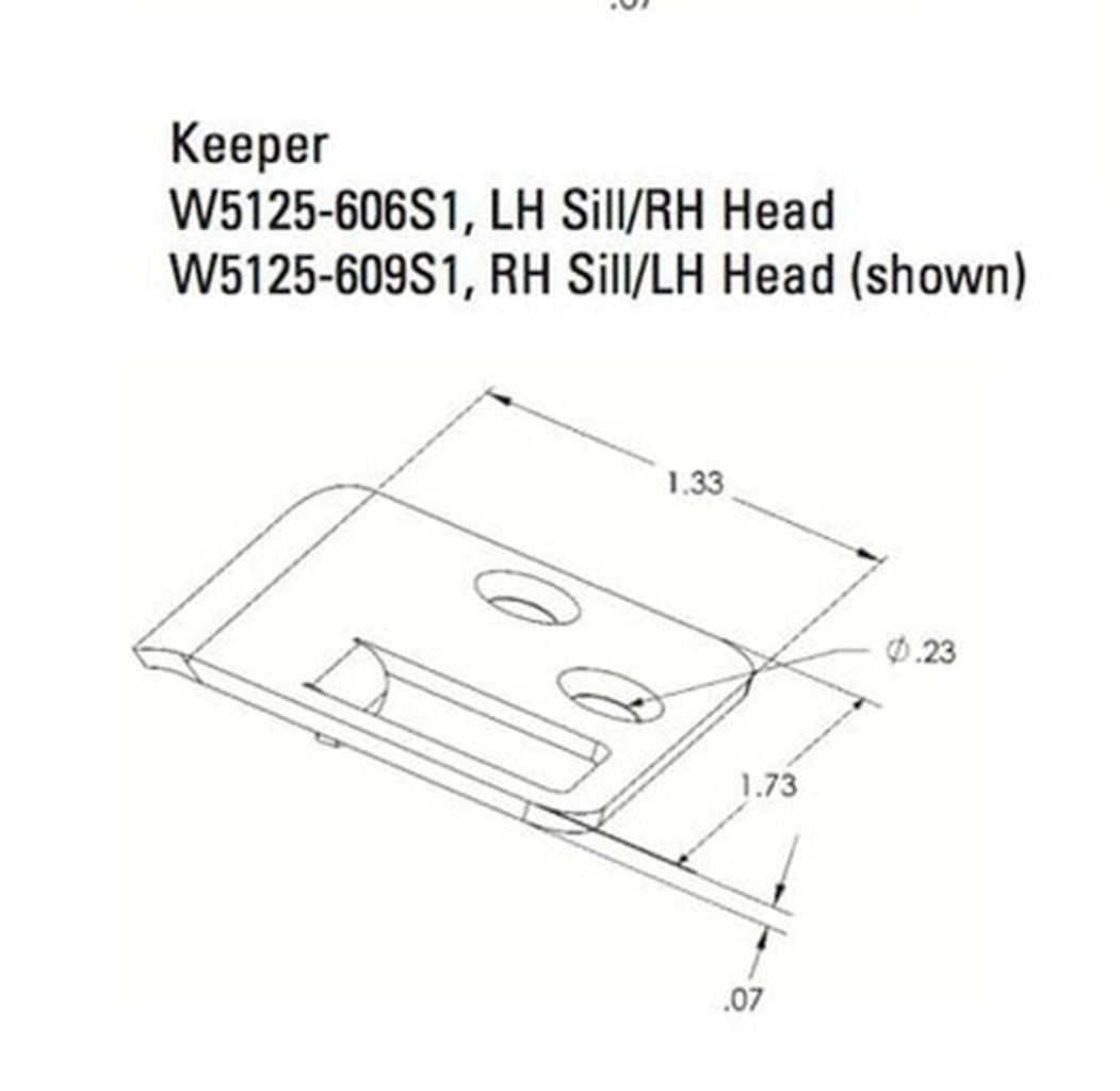 5125-606 RH Sill / LH Head Extended Curved-Lip Strike Plate for Shootbolts